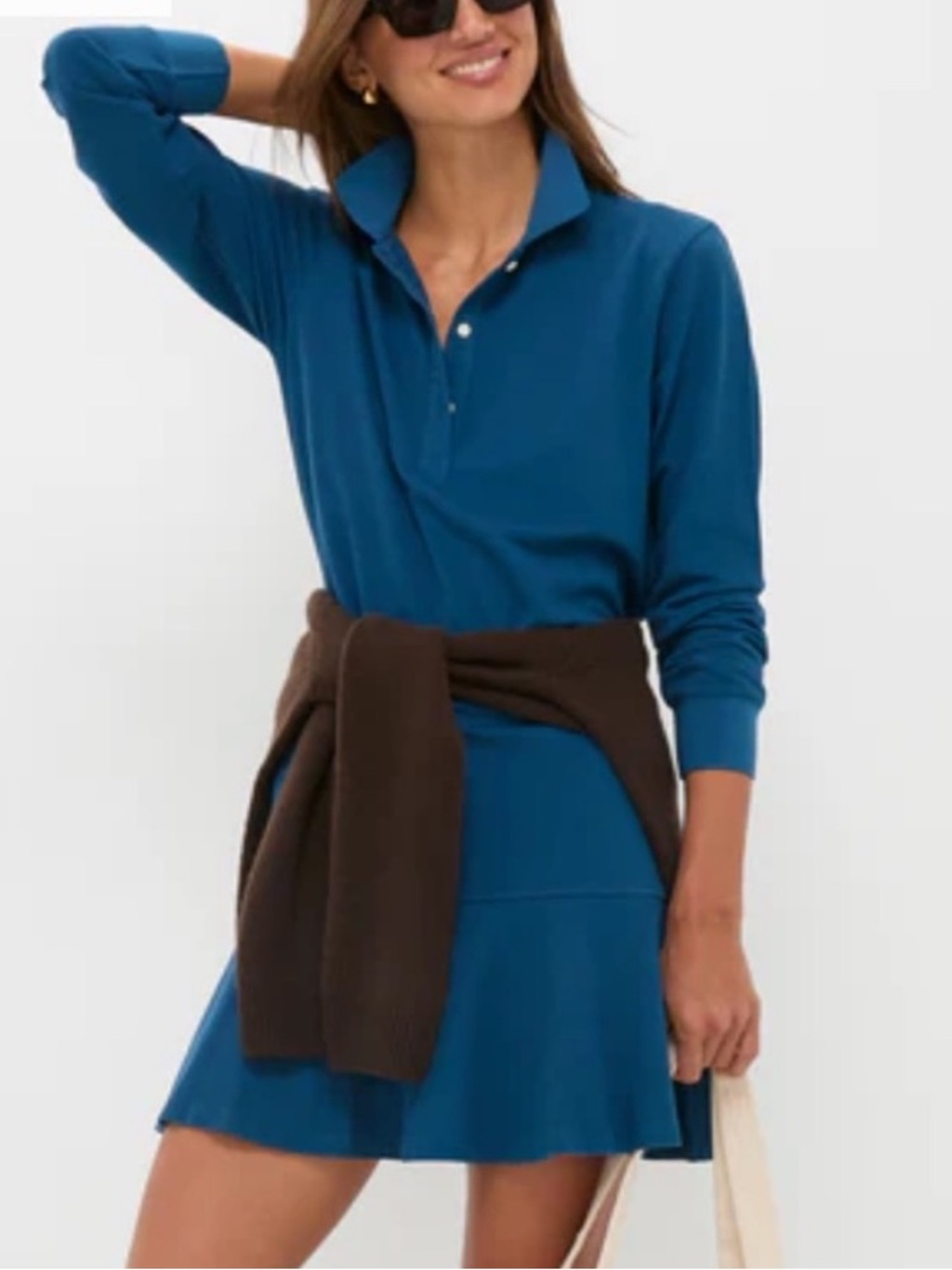 Tuckernuck Long Sleeve Pique May Polo Dress Poseidon Blue Small - Picture 2 of 15